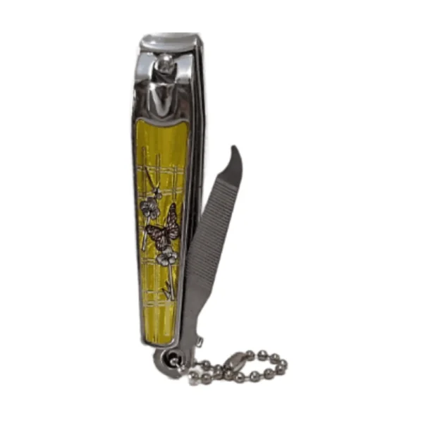 Yellow Decorative Floral Butterfly Printed Stainless Steel Nail Clipper with File and Keychain